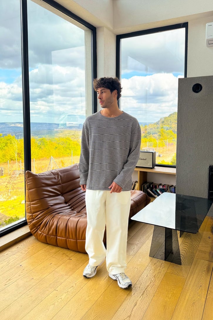 Çizgili Oversize Sweatshirt