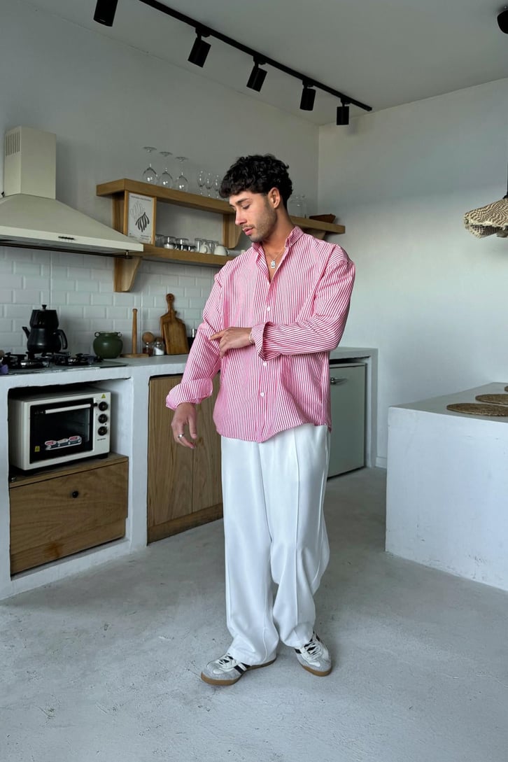 Çizgili Oversize Uzun Kol Gömlek