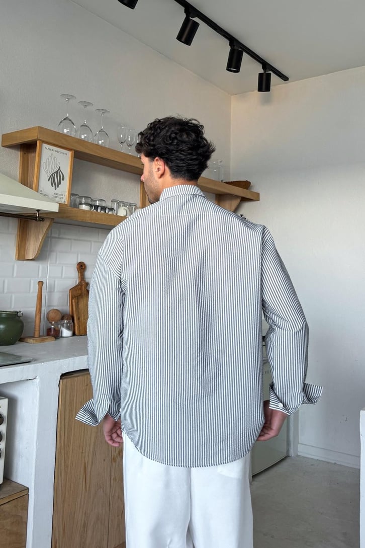 Çizgili Oversize Uzun Kol Gömlek