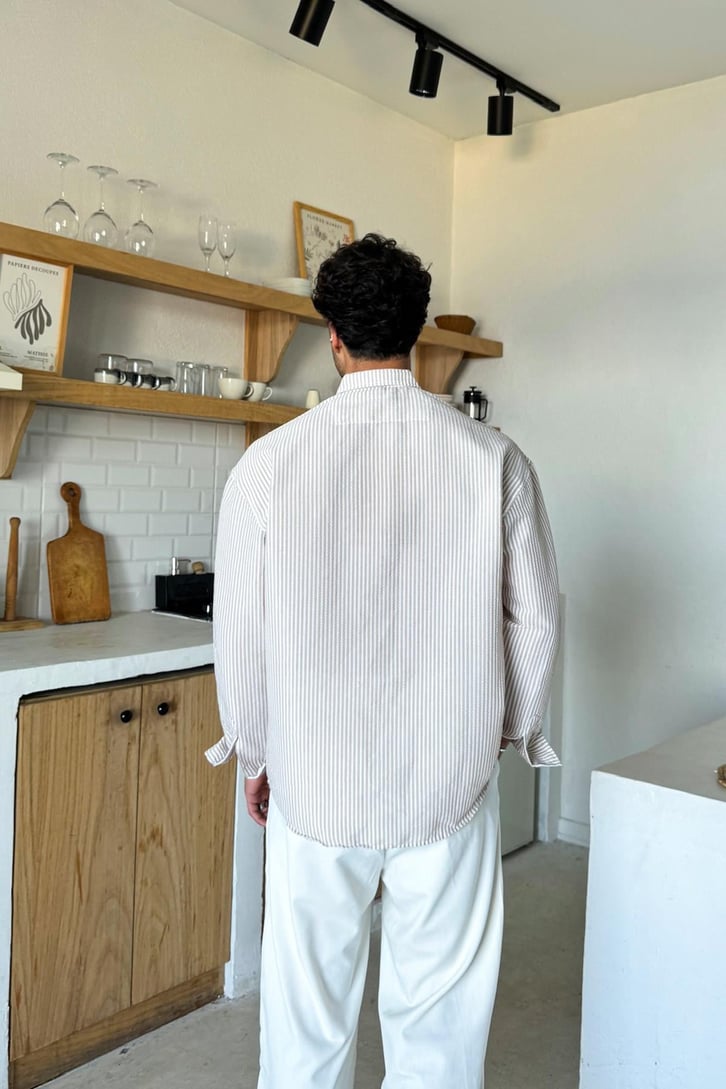 Çizgili Oversize Uzun Kol Gömlek