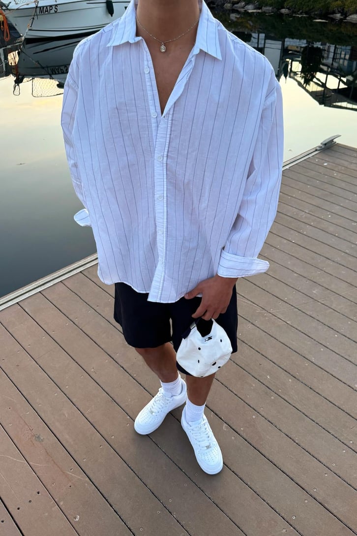 Çizgili Oversize Uzun Kol Gömlek