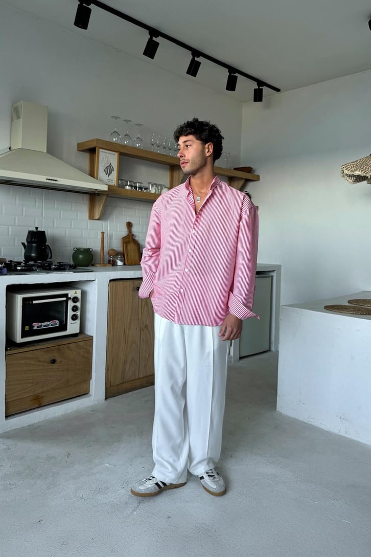 Çizgili Oversize Uzun Kol Gömlek