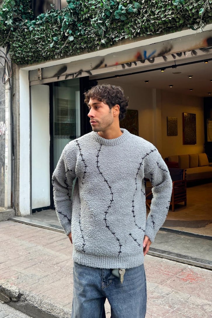 Çizgili Peluş Kazak