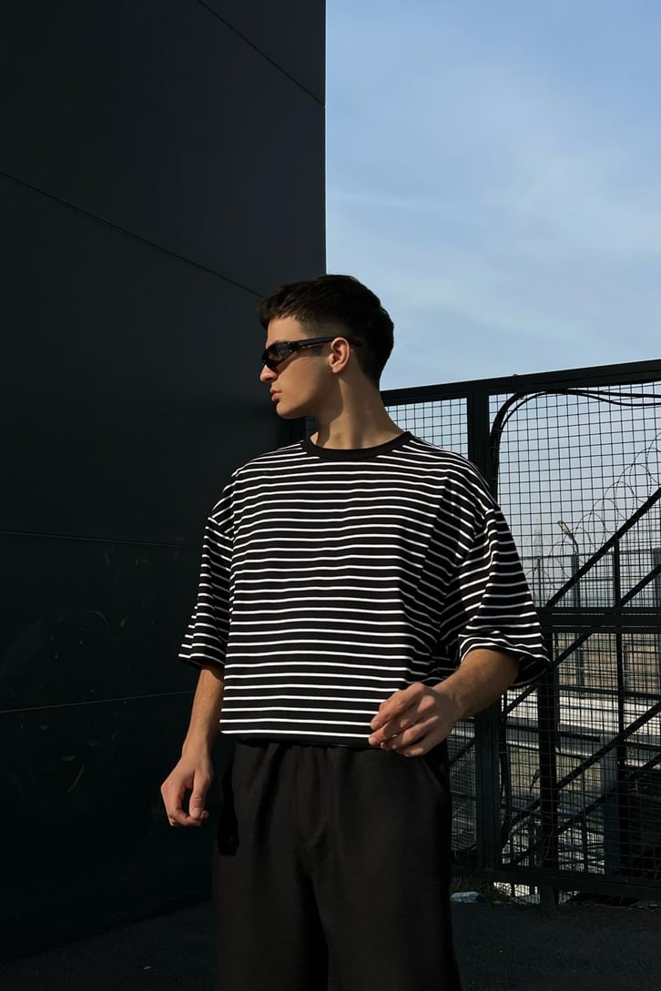 Çizgili Siyah Oversize Tshirt