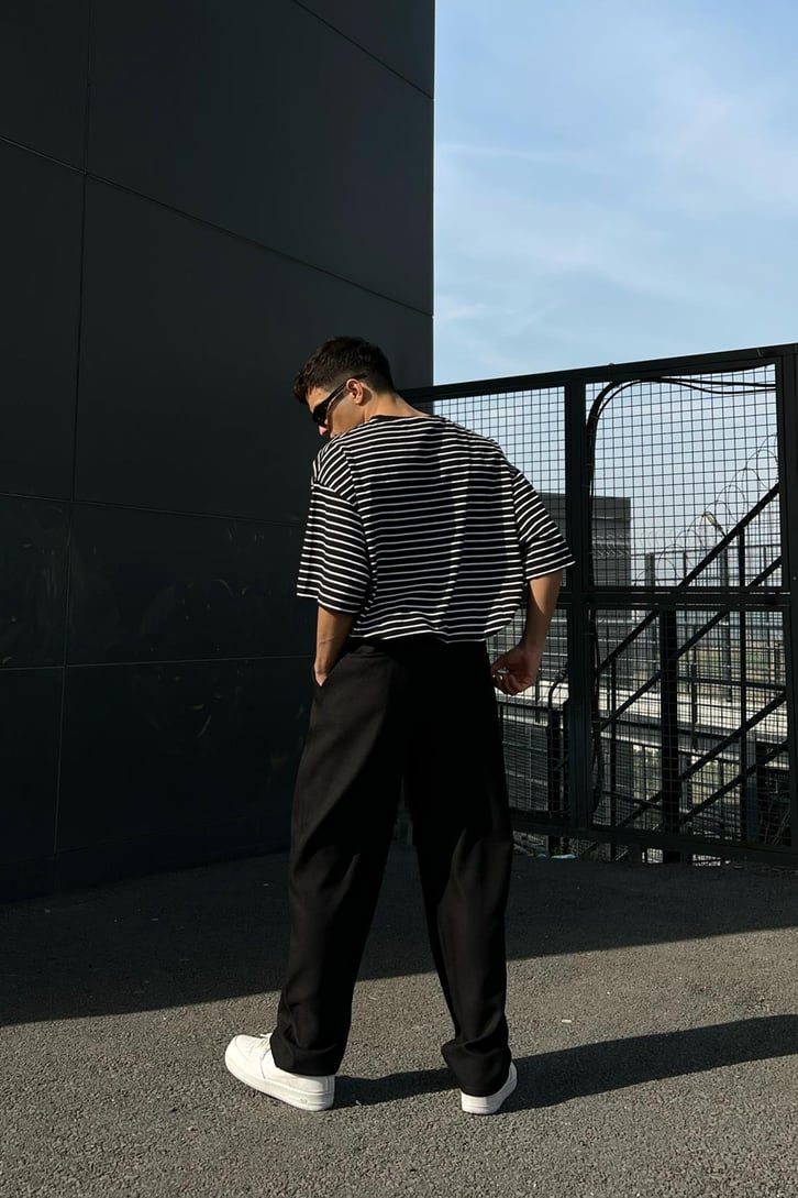 Çizgili Siyah Oversize Tshirt
