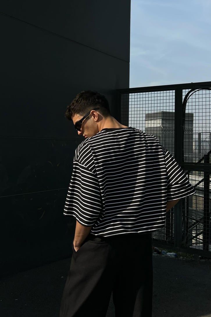 Çizgili Siyah Oversize Tshirt