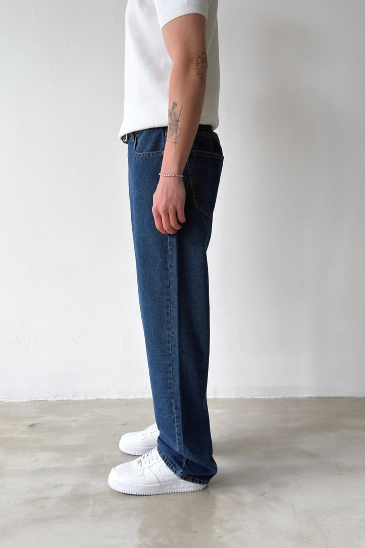Çizgili Yıkamalı Baggy Jean