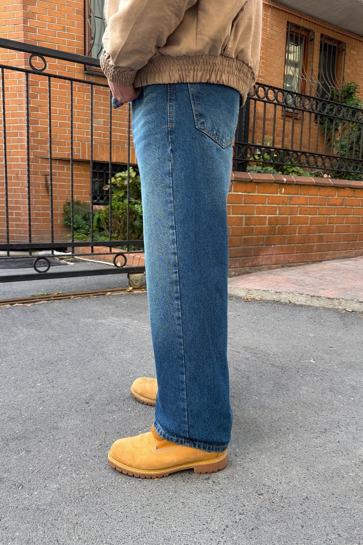 Çizgili Yıkamalı Baggy Jean