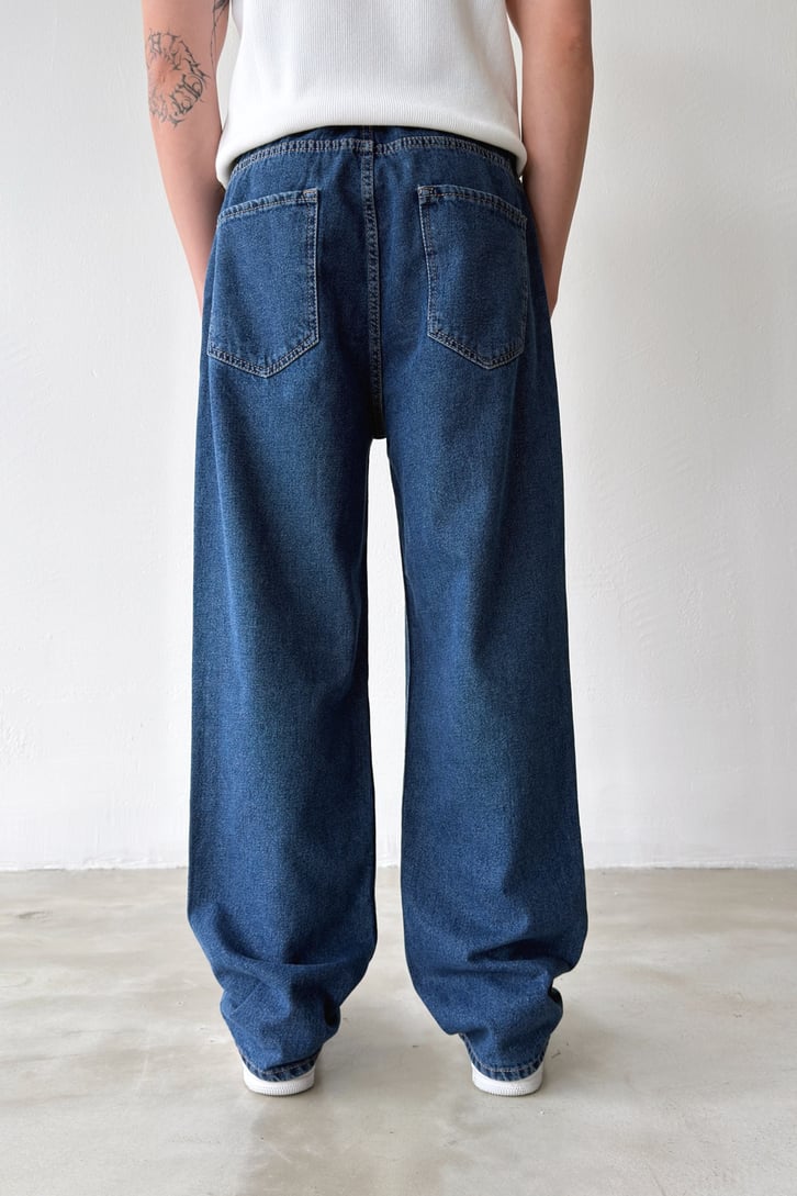 Çizgili Yıkamalı Baggy Jean