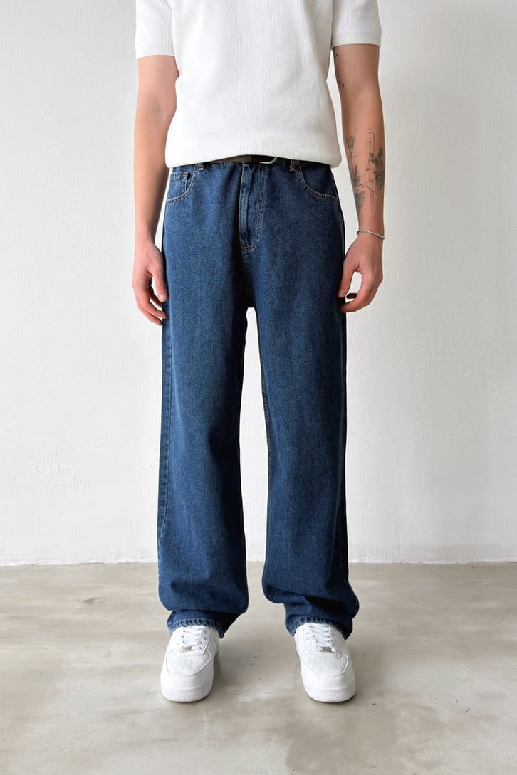 Çizgili Yıkamalı Baggy Jean