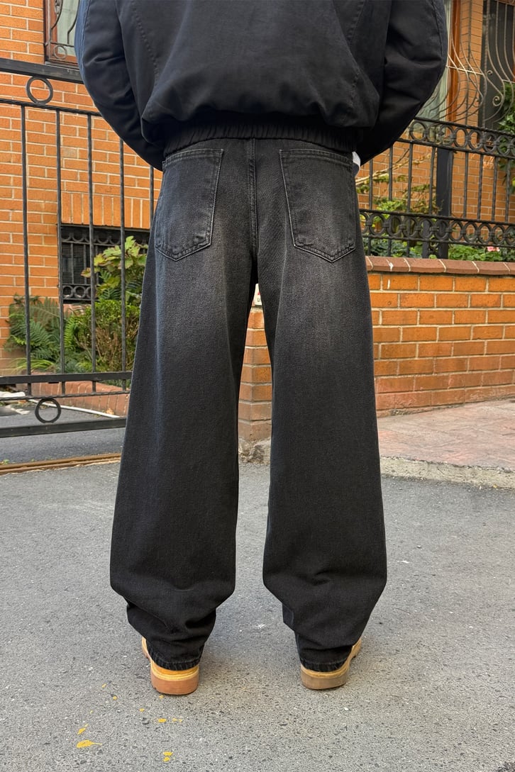 Çizgili Yıkamalı Baggy Jean