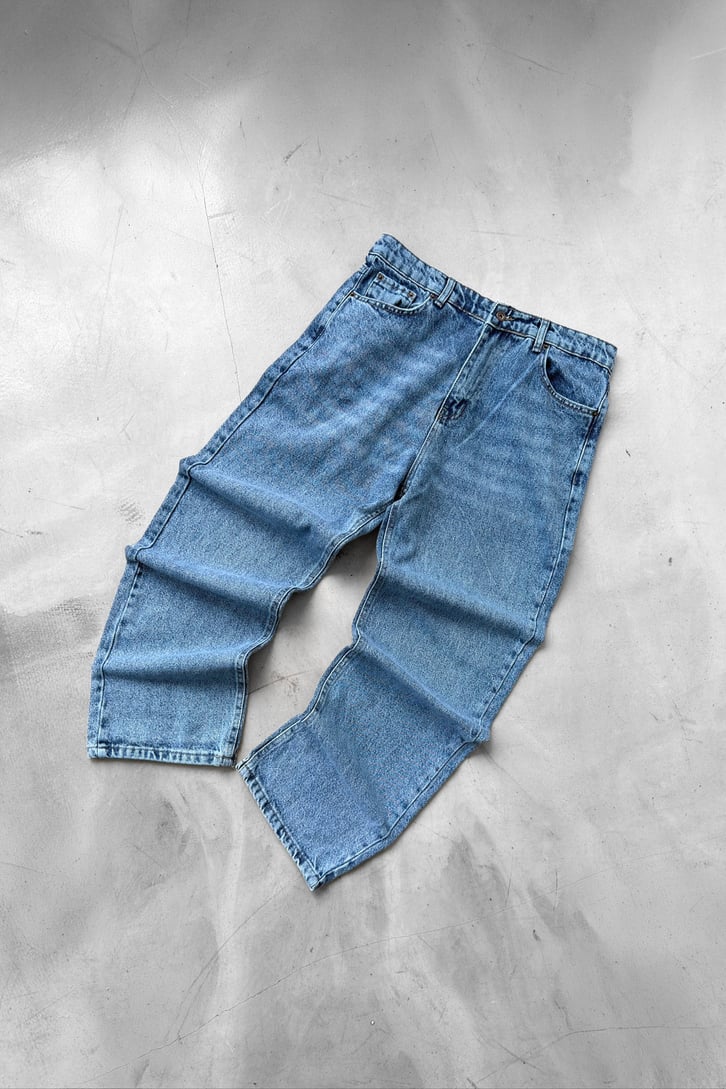 Çizgili Yıkamalı Baggy Jean