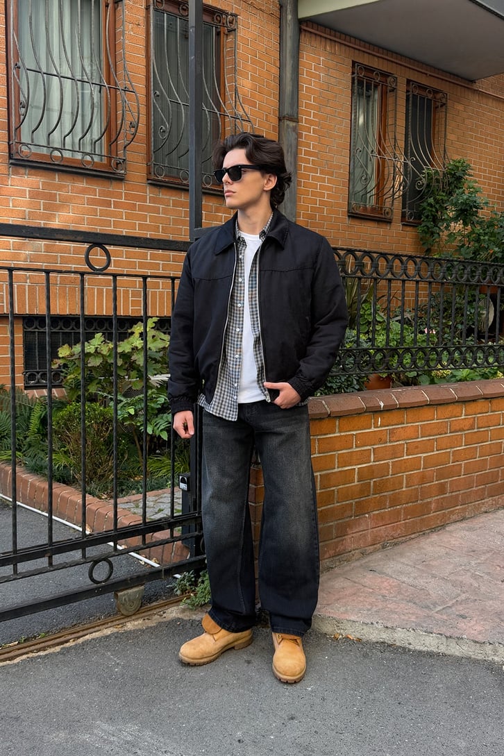 Çizgili Yıkamalı Baggy Jean