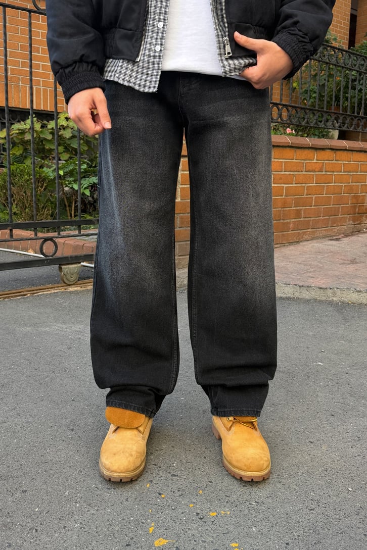 Çizgili Yıkamalı Baggy Jean