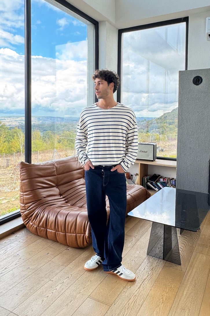 Çizgili Yırtık Model Sweat