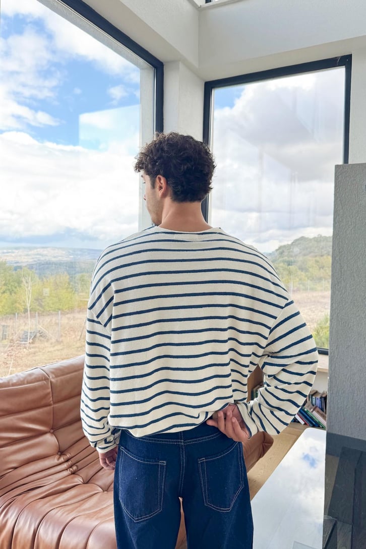 Çizgili Yırtık Model Sweat
