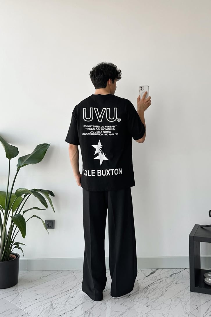 Cole Buxton Baskılı Siyah Oversize Tişört