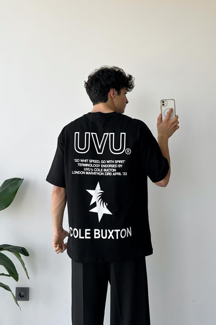 Cole Buxton Baskılı Siyah Oversize Tişört