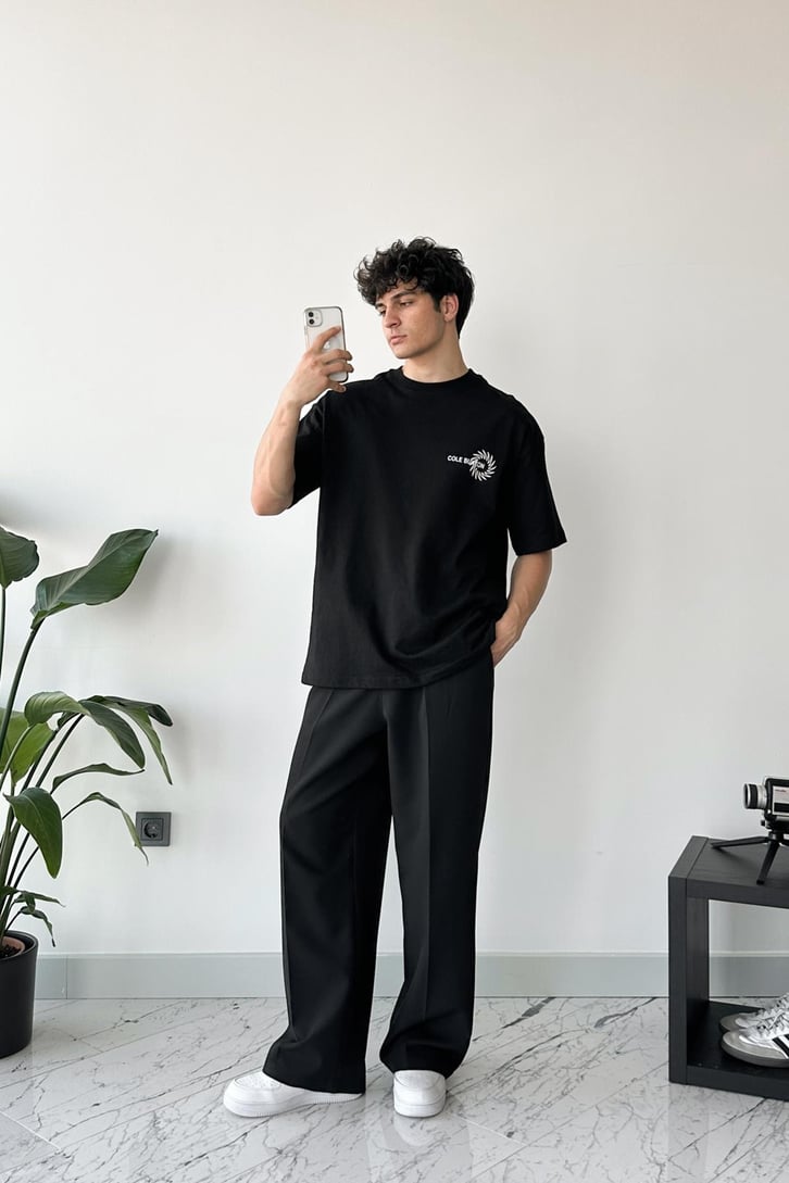 Cole Buxton Baskılı Siyah Oversize Tişört
