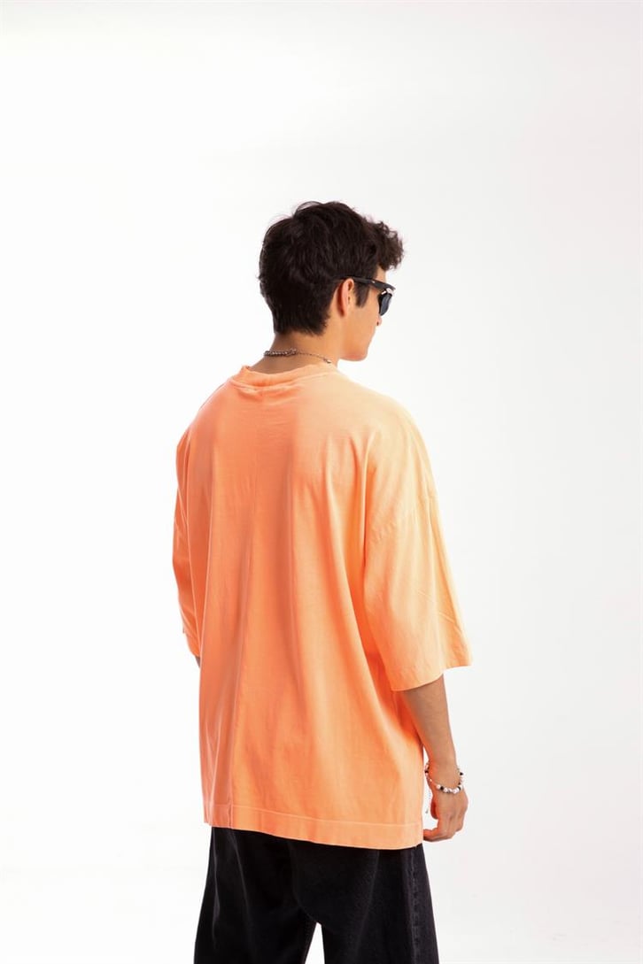 Collusion Baskılı Neon Turuncu Oversize Tshirt