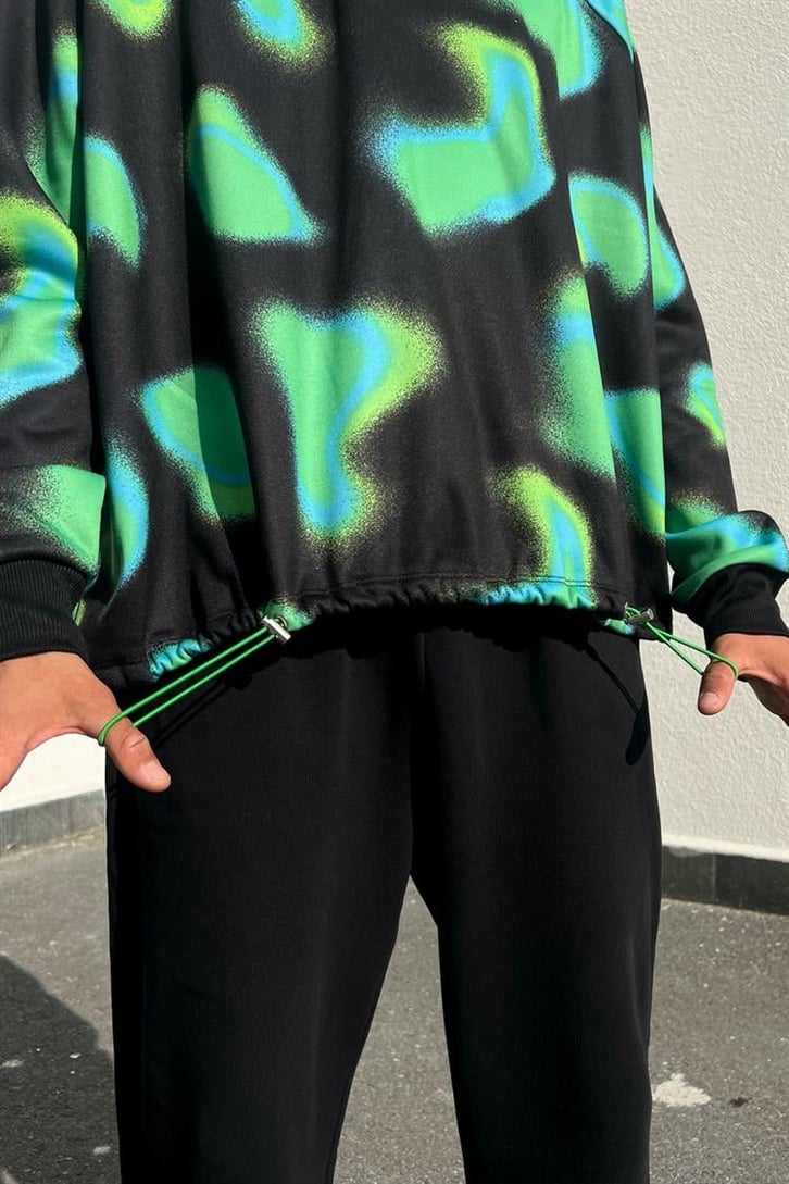 Colored Shape Siyah İçi Pamuklu Oversize Hoodie