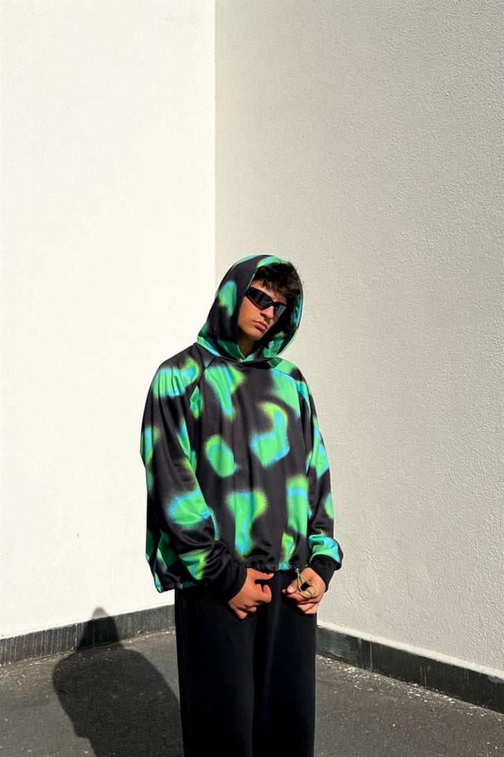 Colored Shape Siyah İçi Pamuklu Oversize Hoodie