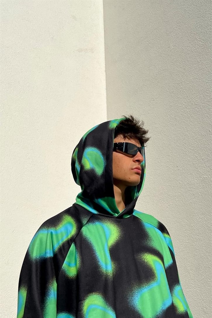 Colored Shape Siyah İçi Pamuklu Oversize Hoodie