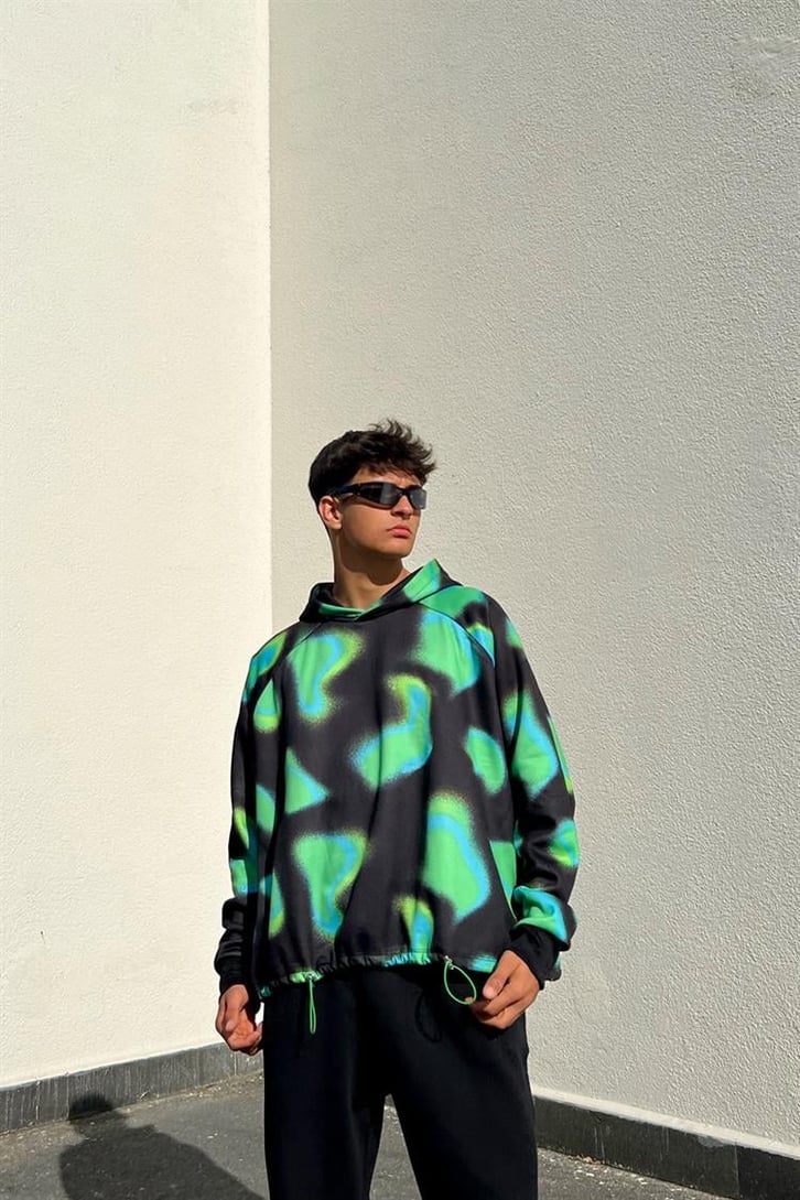Colored Shape Siyah İçi Pamuklu Oversize Hoodie