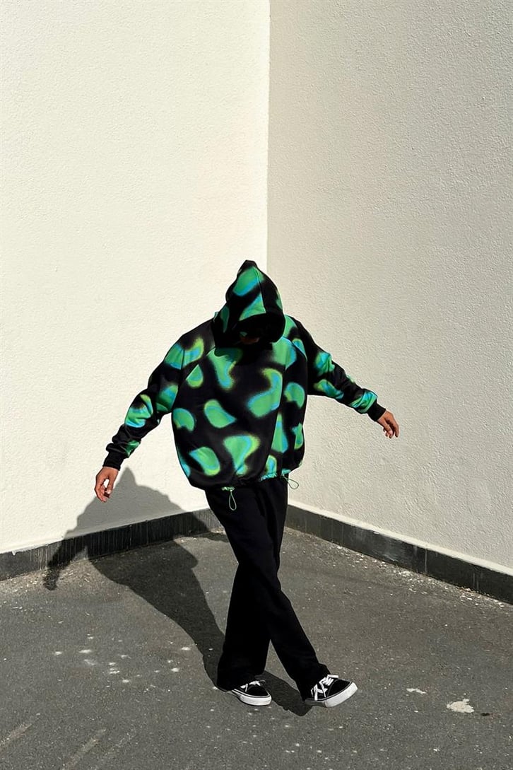 Colored Shape Siyah İçi Pamuklu Oversize Hoodie