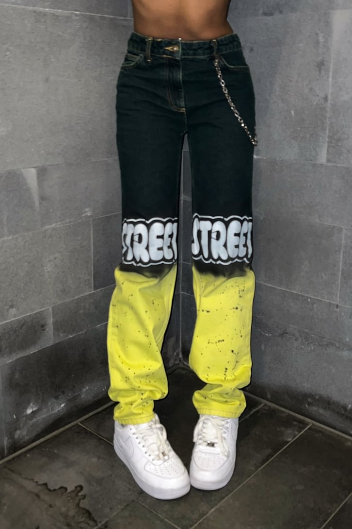 Colored Street Baskılı Baggy Jean