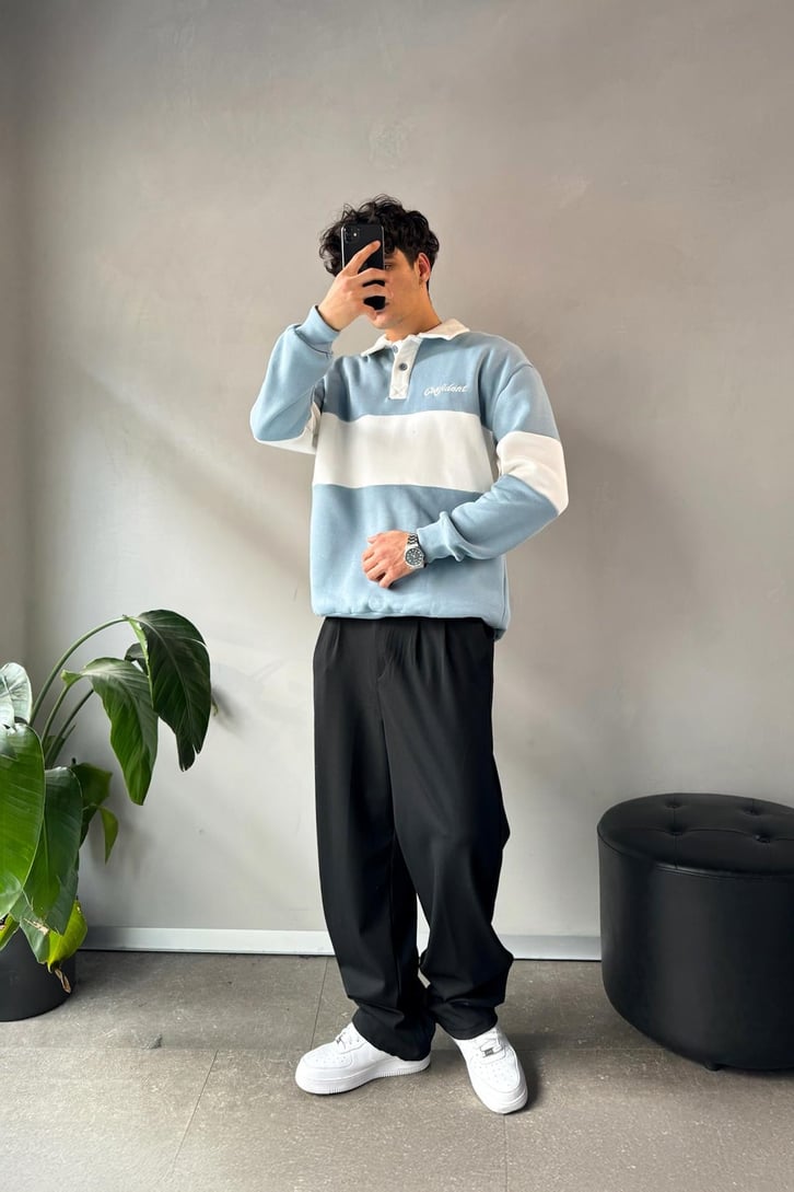 Confident Nakışlı Düğmeli Oversize Sweatshirt