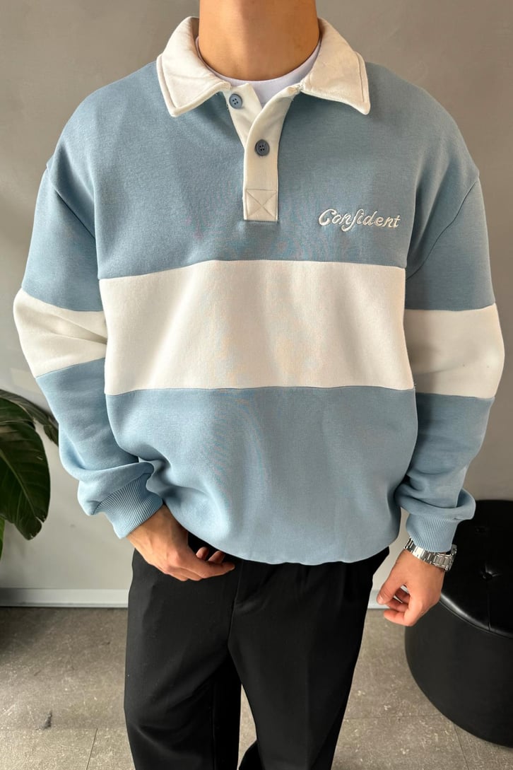 Confident Nakışlı Düğmeli Oversize Sweatshirt