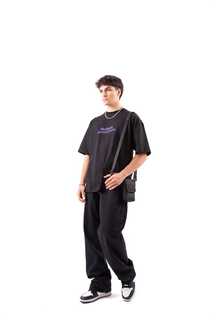 Continuous Sırt Baskılı Siyah Oversize Tshirt