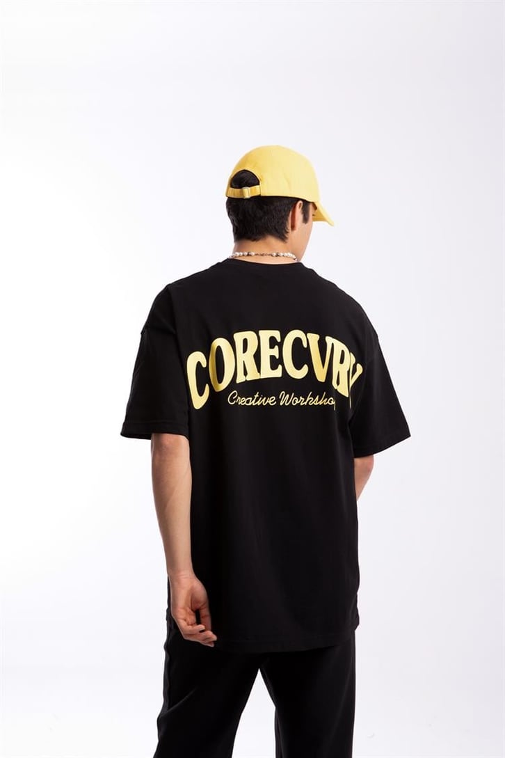 Corecvry Baskılı Siyah Oversize Tişört
