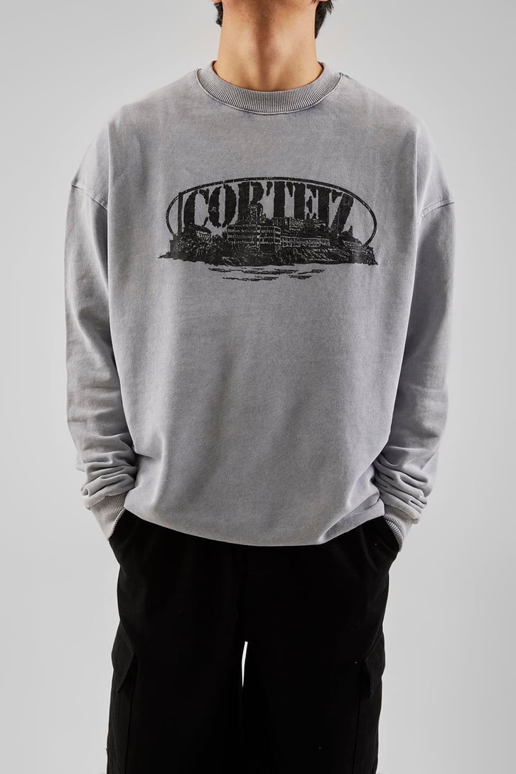 Corteız Baskılı Gri Oversize Hoodie