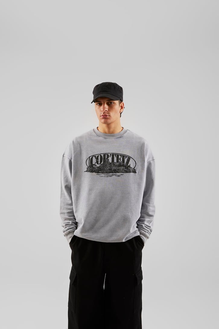 Corteız Baskılı Gri Oversize Hoodie