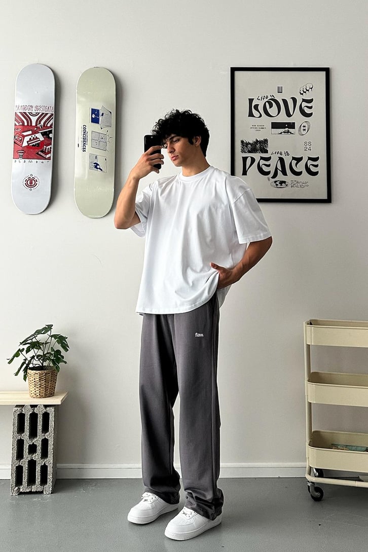 Cozy Boy Ayarlanabilir Paça Nakışlı Füme Eşofman Altı
