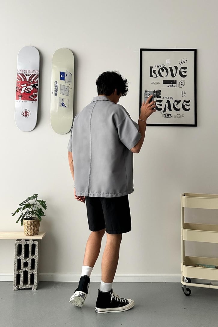 Cozy Boy Kısa Kol Buz Gri Oversize Gömlek