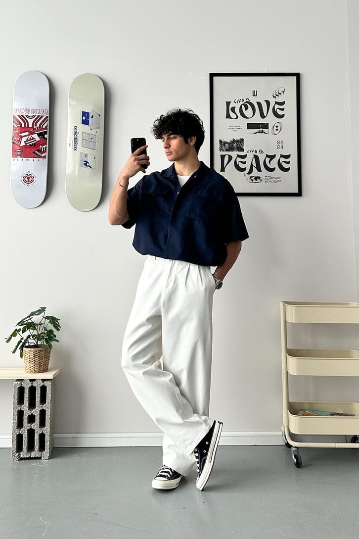 Cozy Boy Kısa Kol Lacivert Oversize Gömlek
