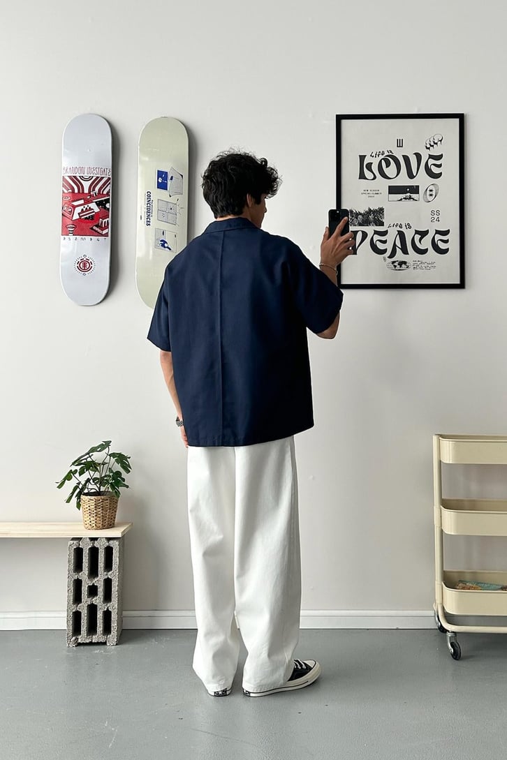Cozy Boy Kısa Kol Lacivert Oversize Gömlek