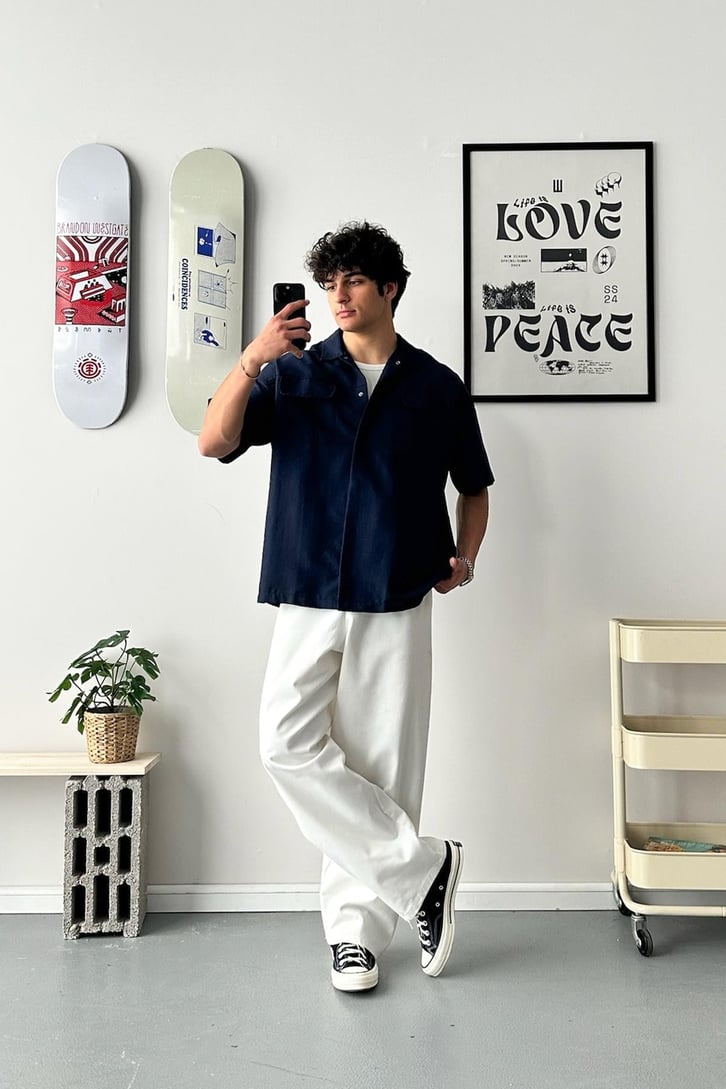 Cozy Boy Kısa Kol Lacivert Oversize Gömlek