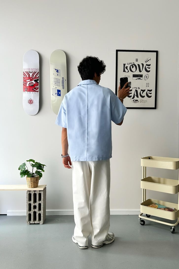 Cozy Boy Kısa Kol Mavi Oversize Gömlek