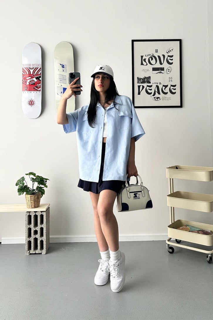 Cozy Boy Kısa Kol Mavi Oversize Gömlek