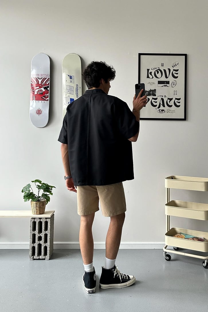 Cozy Boy Kısa Kol Siyah Oversize Gömlek