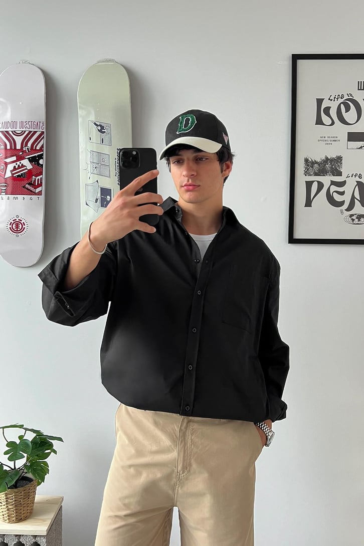 Cozy Boy Old Money Siyah Uzun Kol Gömlek