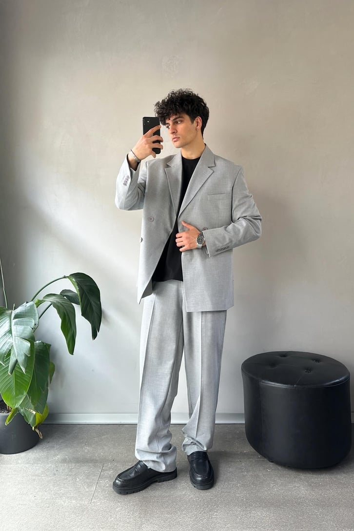 Cozy Oversize Kruvaze Bej Takım Elbise