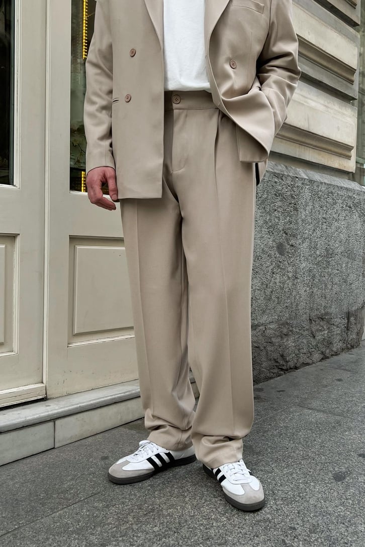 Cozy Oversize Kruvaze Bej Takım Elbise