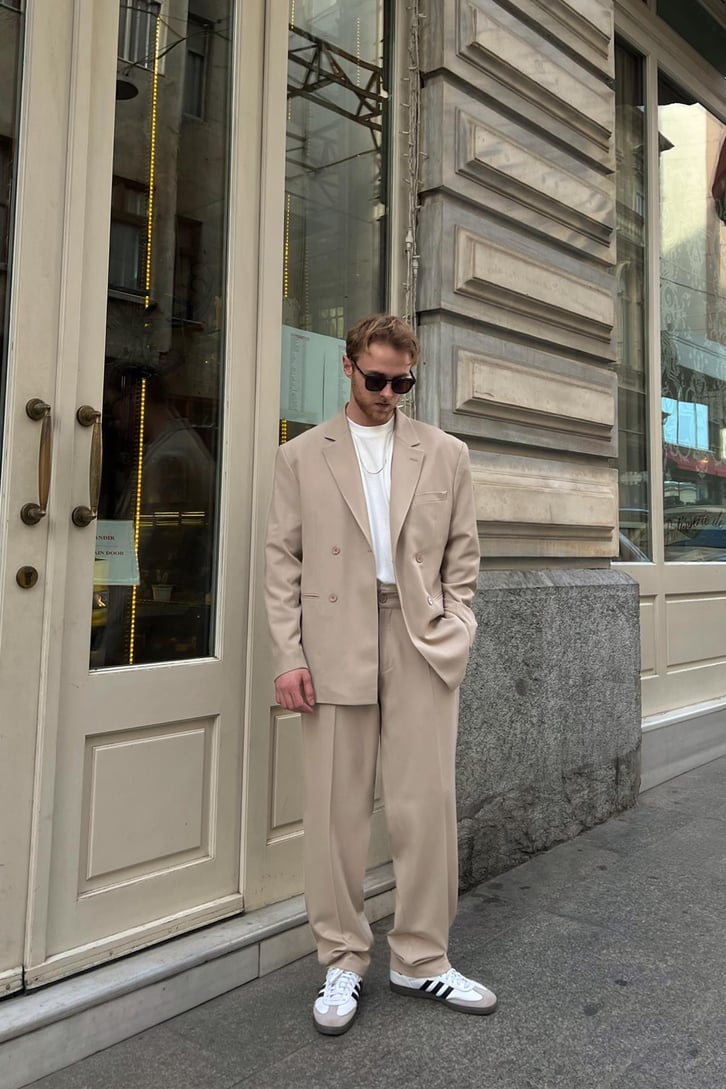 Cozy Oversize Kruvaze Bej Takım Elbise
