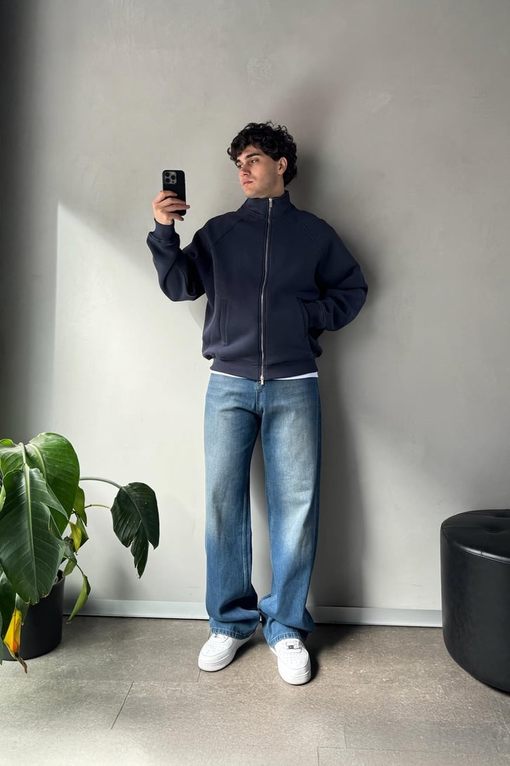 Cozy Track Lacivert Zip Sweatshirt