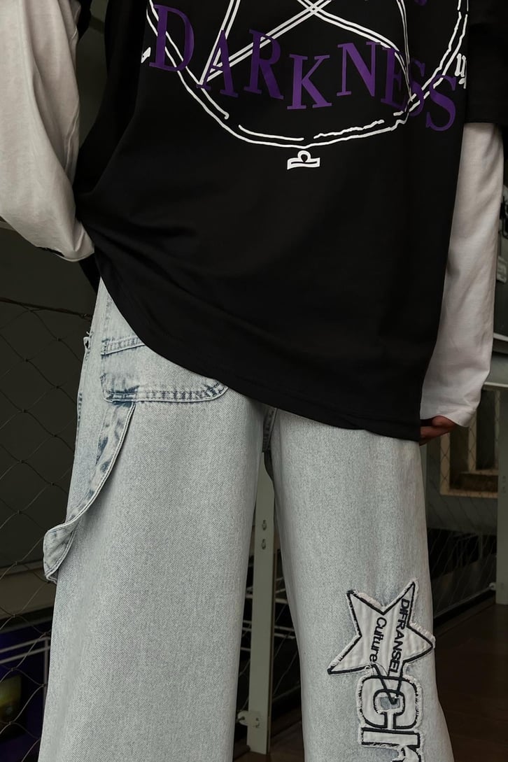 Crazy Nakışlı Siyah Baggy Jean